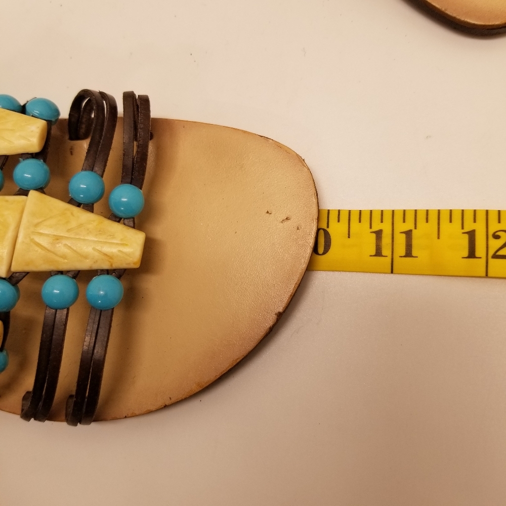 Chadwicks Woman Size 8 Turquoise Blue Shell Beaded Sandal Slip On Open Toe Beach - Picture 5 of 12